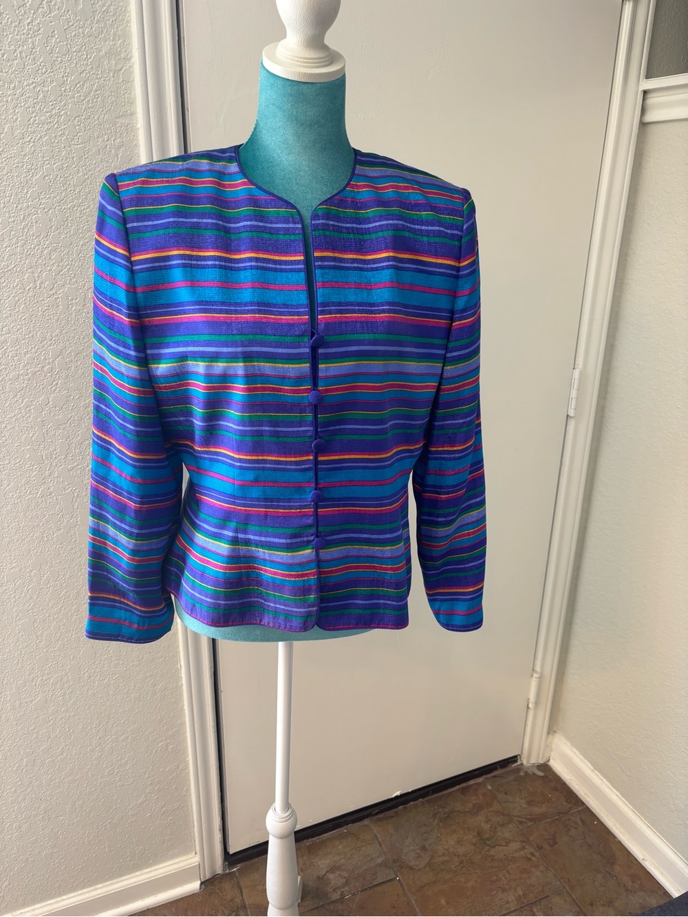 Adrianna Papell Blue & Purple Striped Button-Front Blazer